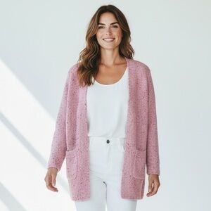 Unbranded Pink Open Cardigan w Black & White Accents, Pockets